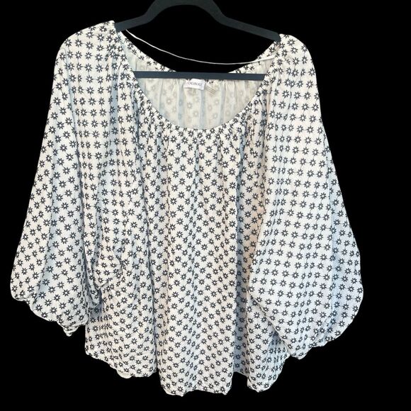 Calvin Klein Blouse Womens Plus Size 3X Lined Balloon Sleeve Boho Floral - Picture 1 of 11